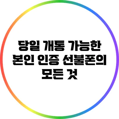 당일 개통 가능한 본인 인증 선불폰의 모든 것
