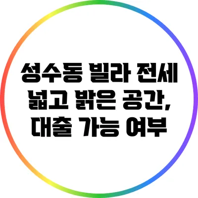 성수동 빌라 전세: 넓고 밝은 공간, 대출 가능 여부