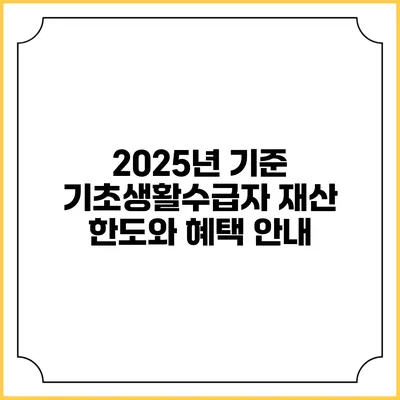 2025년 기준 기초생활수급자 재산 한도와 혜택 안내