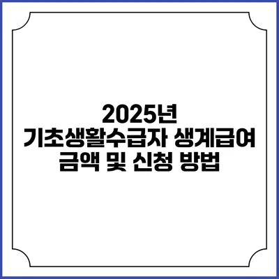 2025년 기초생활수급자 생계급여 금액 및 신청 방법