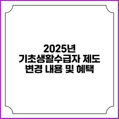 2025년 기초생활수급자 제도 변경 내용 및 혜택