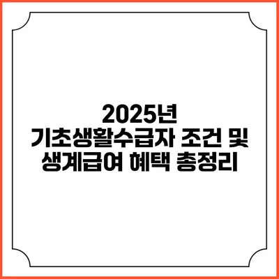 2025년 기초생활수급자 조건 및 생계급여 혜택 총정리