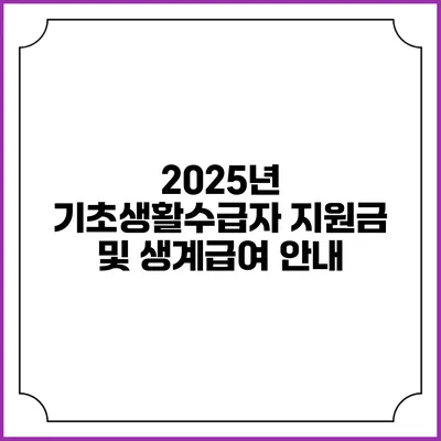 2025년 기초생활수급자 지원금 및 생계급여 안내