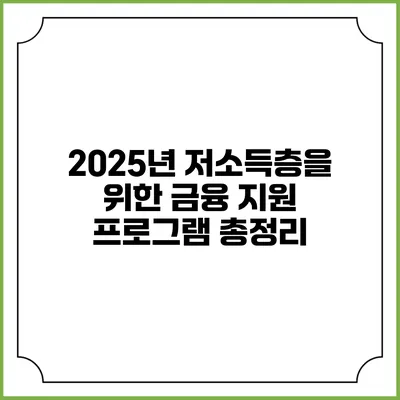 2025년 저소득층을 위한 금융 지원 프로그램 총정리