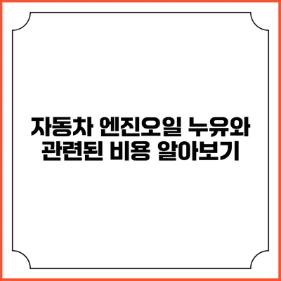 자동차 엔진오일 누유와 관련된 비용 알아보기